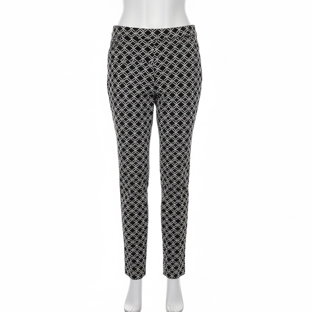 Chicos Zenergy‎ Black White Geometric Lattice Slim  Pants Medium Stretch pull on